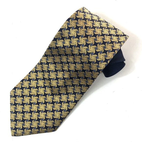 Vintage TOMMY HILFIGER Tie Silk MADE IN USA Navy Blue Gold Geometric Pattern 90s - Picture 1 of 7